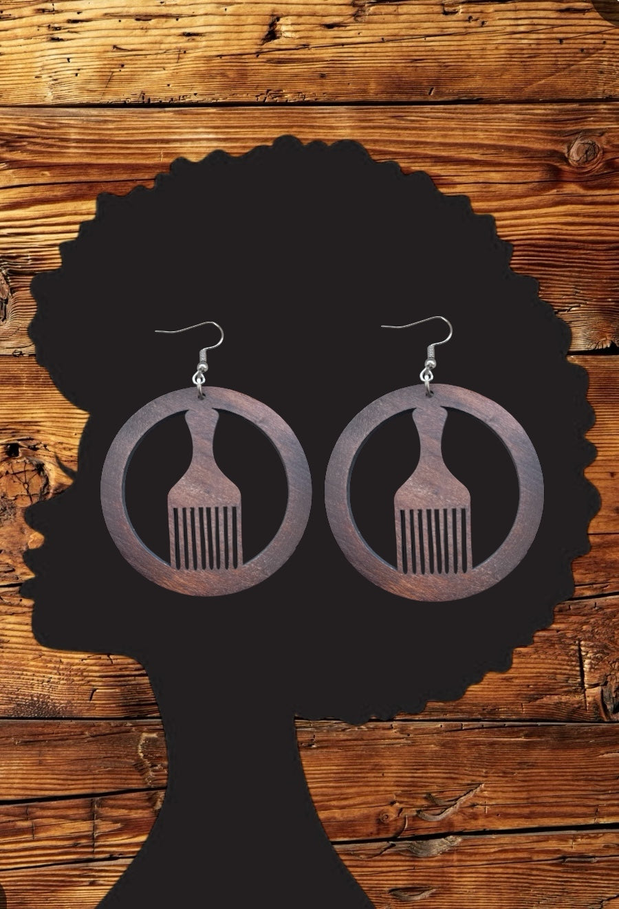 Hoop Afro Pic Wood Earrings