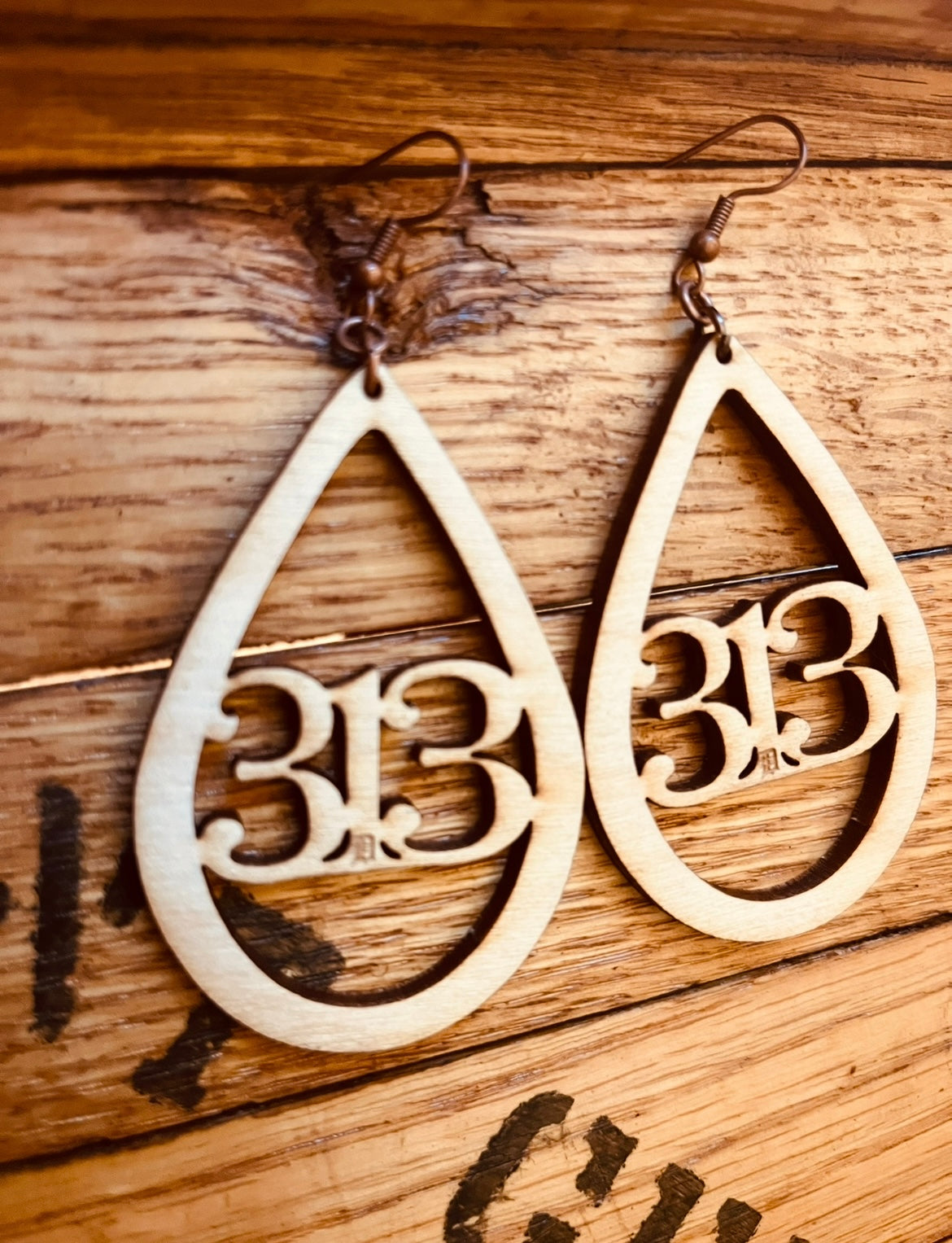 Teardrop 313 Wood & Acrylic Metallic Earrings