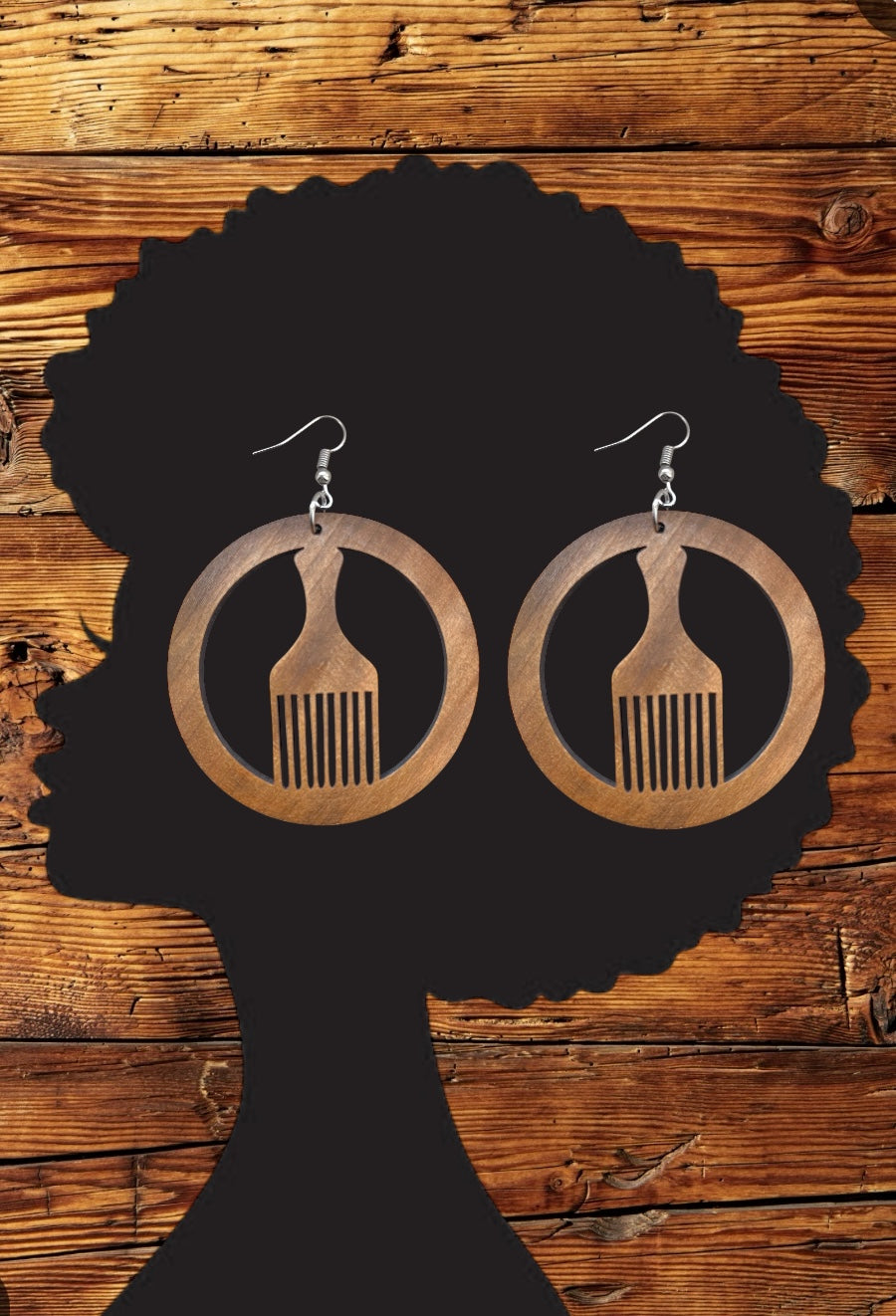 Hoop Afro Pic Wood Earrings