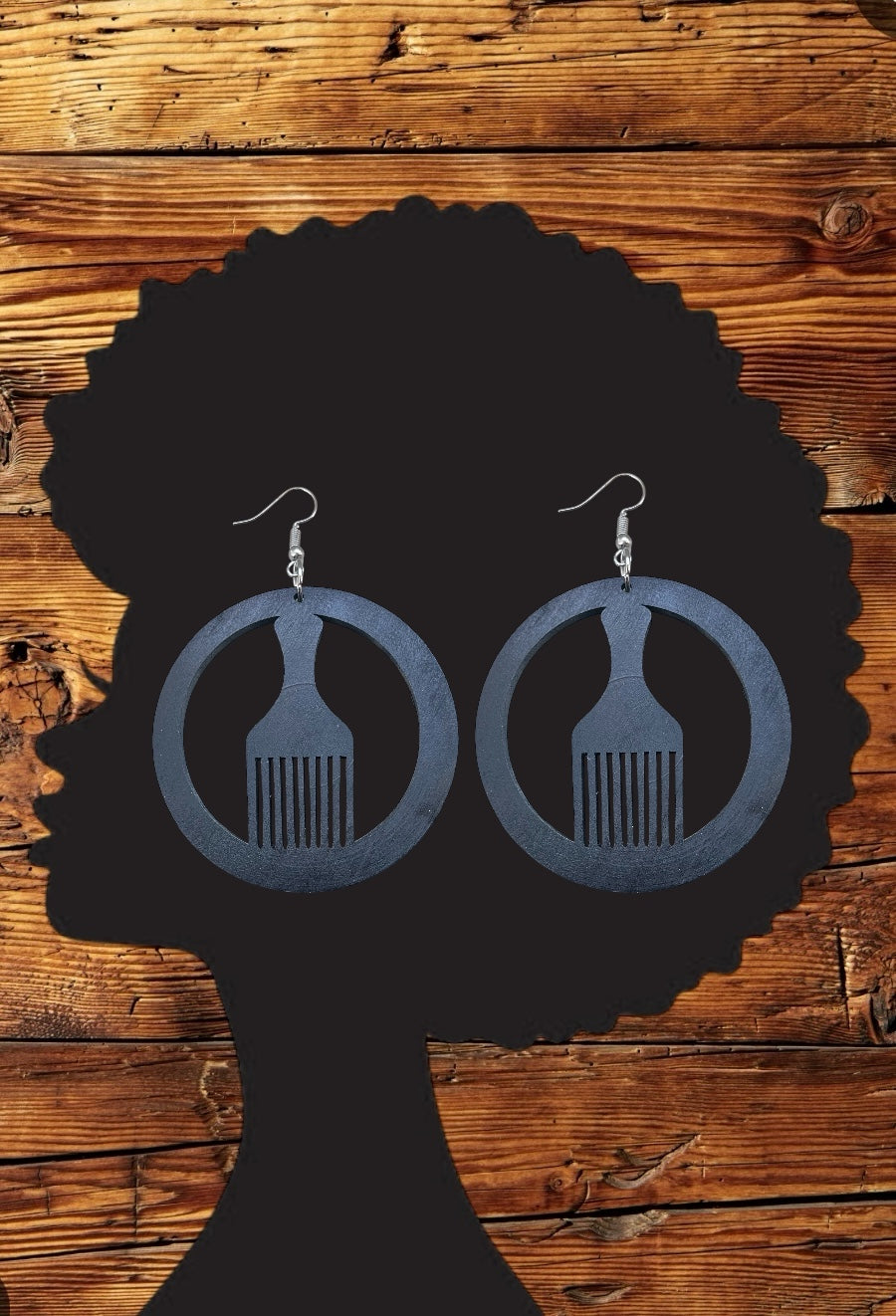 Hoop Afro Pic Wood Earrings