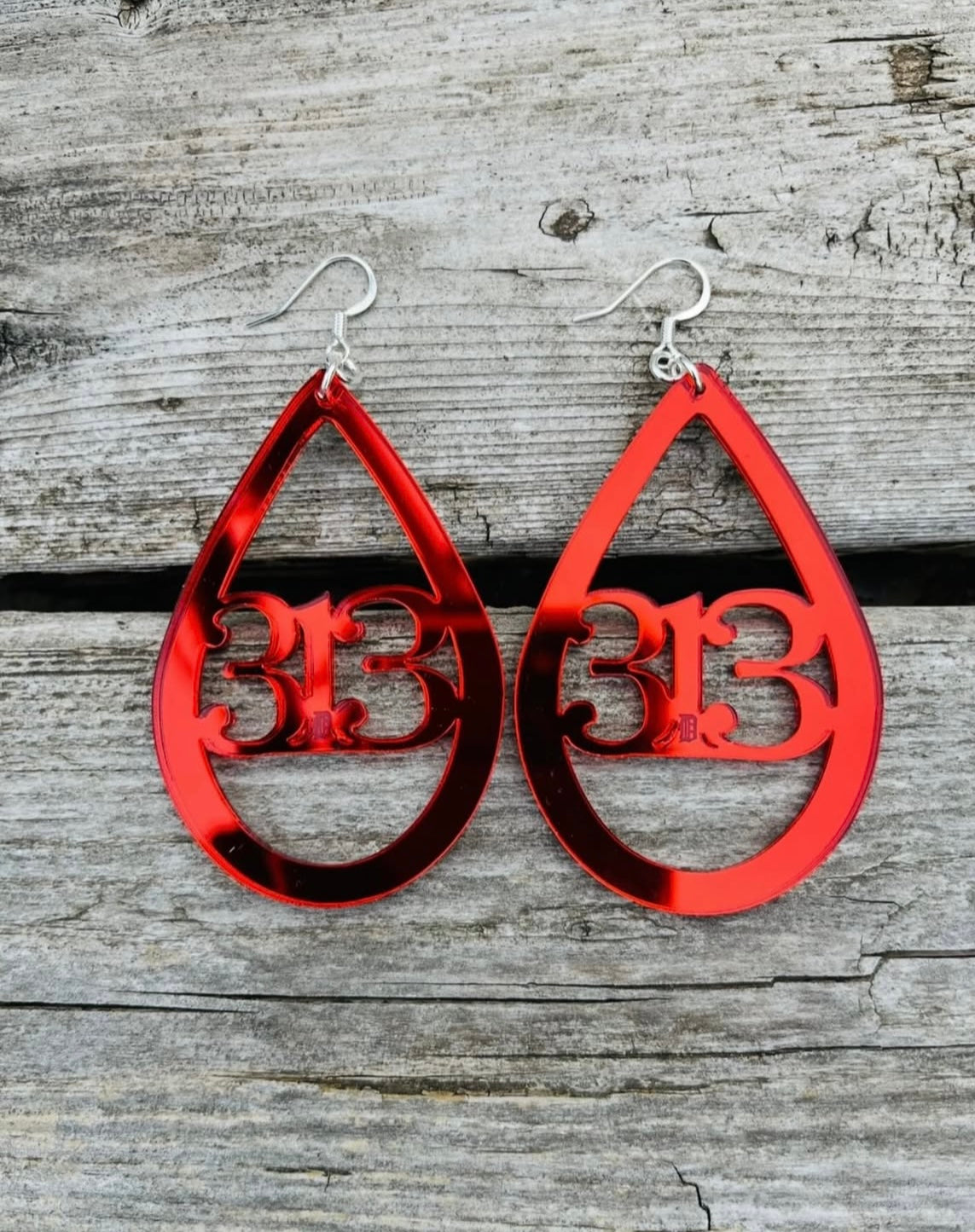 Teardrop 313 Wood & Acrylic Metallic Earrings