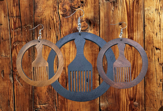 Hoop Afro Pic Wood Earrings