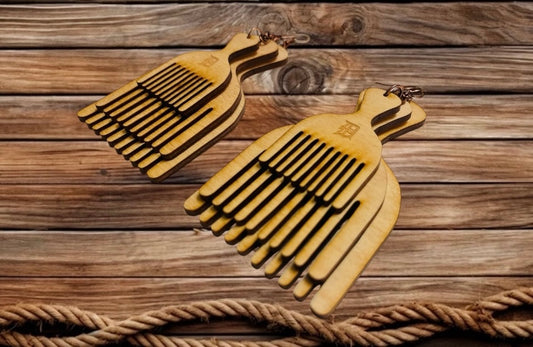 Old English D Afro Pic Wood Earrings